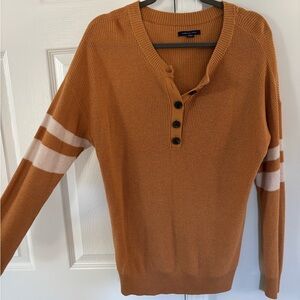 American Eagle Outfitters Women's Henley Sweater in Brown and White